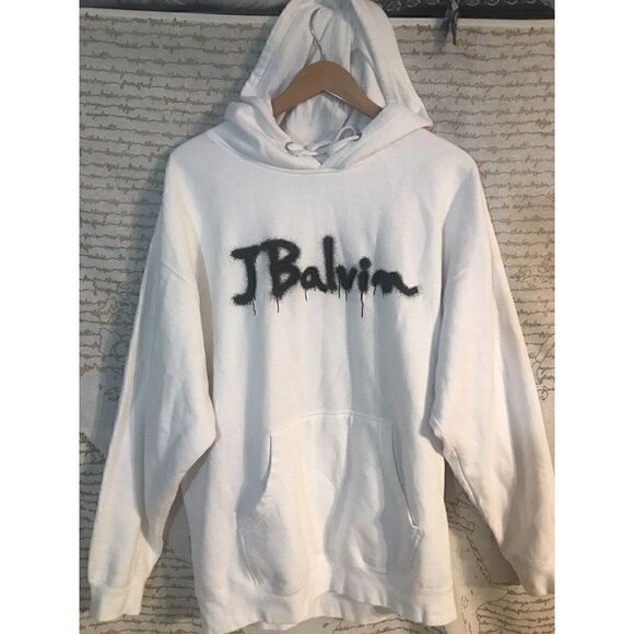 J Balvin Takashi Murakami Collab Mens White XL Logo Hoodie Reggaeton Streetwear - Picture 1 of 8